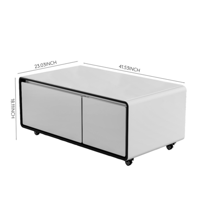 Carga inalámbrica Mesa de café inteligente moderna con refrigerador y tapa de vidrio templado