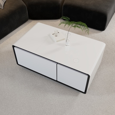 Muebles inteligentes Mesa de café con logotipo de impresión de pantalla de seda y 2 cajones de refrigerador