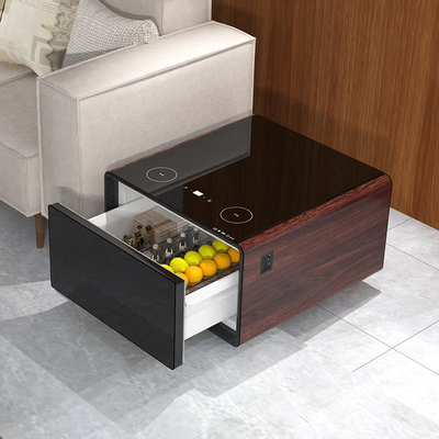 Tabla de café moderna con refrigerador Mini Bar de nevera altavoz de carga inalámbrica Mesa lateral