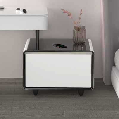 Mesa de café multifuncional con cajón de refrigeración, carga inalámbrica y reproductor de música