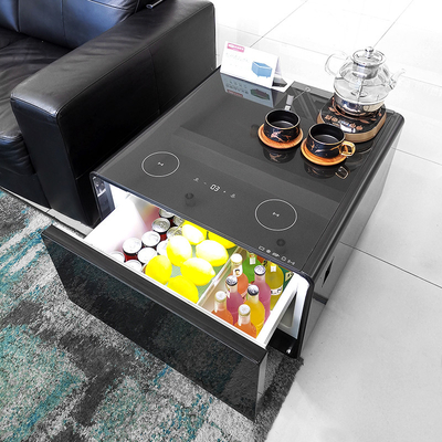 Mesa de café multifuncional con cajón de refrigeración, carga inalámbrica y reproductor de música