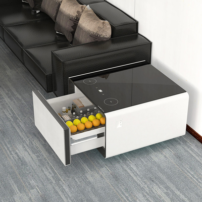 Mesa de café multifuncional con gabinete de almacenamiento de refrigerador y carga inalámbrica