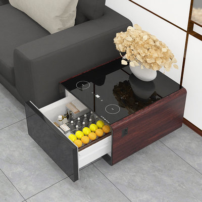 Mesa de café multifuncional con gabinete de almacenamiento de refrigerador y carga inalámbrica