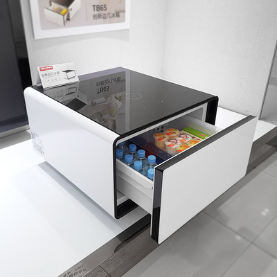 Mesa de café multifuncional con gabinete de almacenamiento de refrigerador y carga inalámbrica