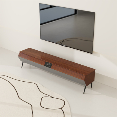 Muebles inteligentes Estante de televisión de madera con luz LED Atmosfera y cáscara lateral de madera sólida