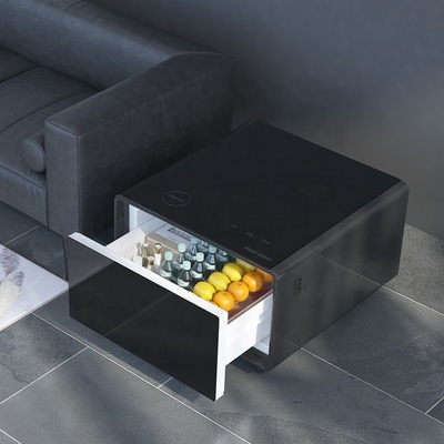 Mesa de café multifuncional con cajón de refrigeración, carga inalámbrica y reproductor de música