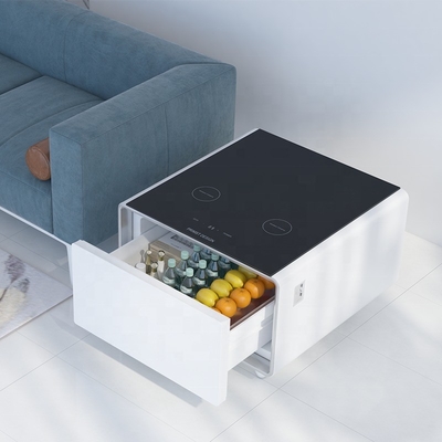 Muebles de oficina para el hogar pequeños Mesa de café inteligente moderna con nevera de mesa y luz LED