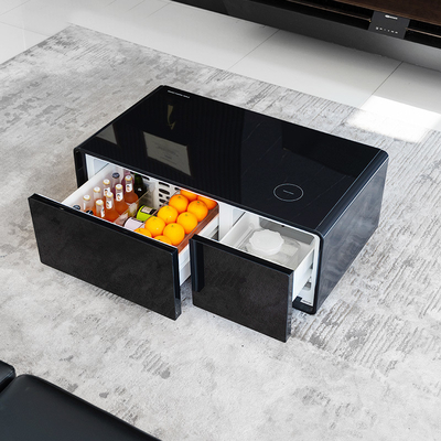 2024 Mesa de café inteligente Mini Refrigerador de carga inalámbrica de doble puerta para muebles de sala de estar