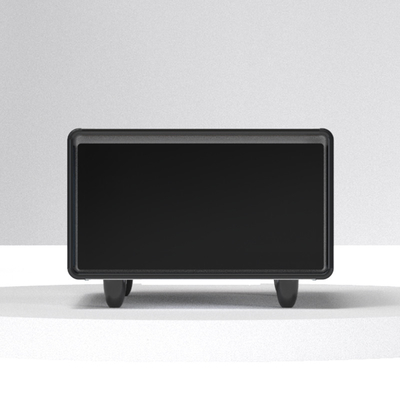 Mesa de café moderna con pantalla táctil con refrigerador incorporado y cargador inalámbrico