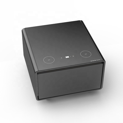 Mesa de café moderna con pantalla táctil con refrigerador incorporado y cargador inalámbrico