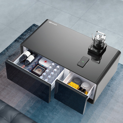 2024 Mesa de café inteligente Mini Refrigerador de carga inalámbrica de doble puerta para muebles de sala de estar