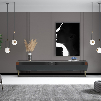 Unidad de pared de entretenimiento de madera moderna con altura ajustable y aire acondicionado incorporado