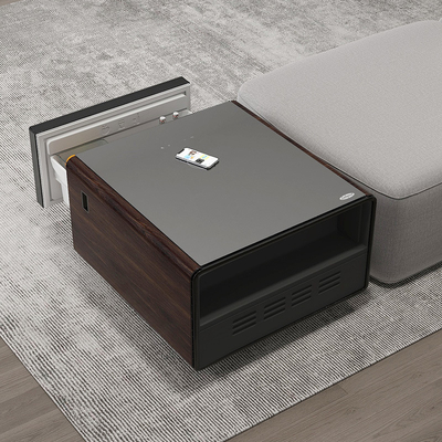 Modernice su sala de estar con esta mesa de pantalla táctil inteligente mini nevera y cargador
