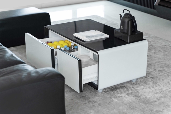 Mesa de café inteligente TB90 de plástico de acero templado con puertos USB y carga inalámbrica