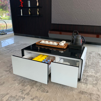 Muebles de salón modernos Cargador inalámbrico Mesa de café con cajones de nevera doble