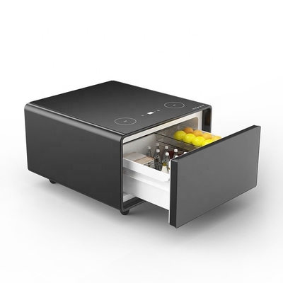 Mesa de cama inteligente con refrigerador de 65L y carga inalámbrica Mesa de vidrio templado