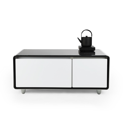Mesa de muebles inteligentes con mini refrigerador de 28L y carga inalámbrica