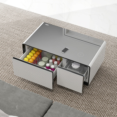 Mesa de café inteligente con 2 cajones de refrigerador y mesa de vidrio templado