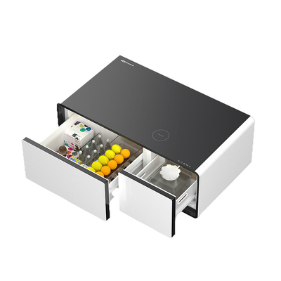 Frigorífico de 90L con carga inalámbrica Mesa de café y tecnología de mesa de vidrio templado