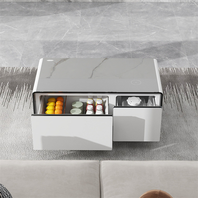 Carga inalámbrica moderna Mini nevera Smart Mesa de café con techo de vidrio templado