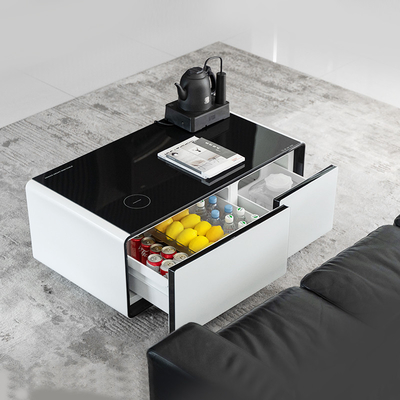 Mesa de café específica con carga inalámbrica y reproductor de música en diseño moderno de lujo