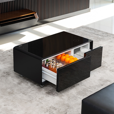 Mesa de café específica con carga inalámbrica y reproductor de música en diseño moderno de lujo
