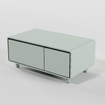 Mesa de café de vidrio templado con refrigerador incorporado y carga inalámbrica