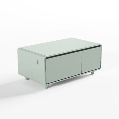 Mesa de café de vidrio templado con refrigerador incorporado y carga inalámbrica